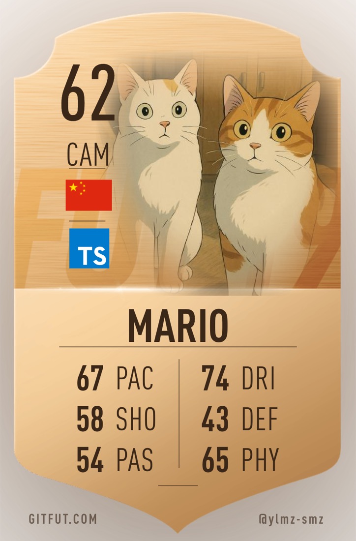 GitFut player card for Mario, 62 overall CAM TypeScript profile